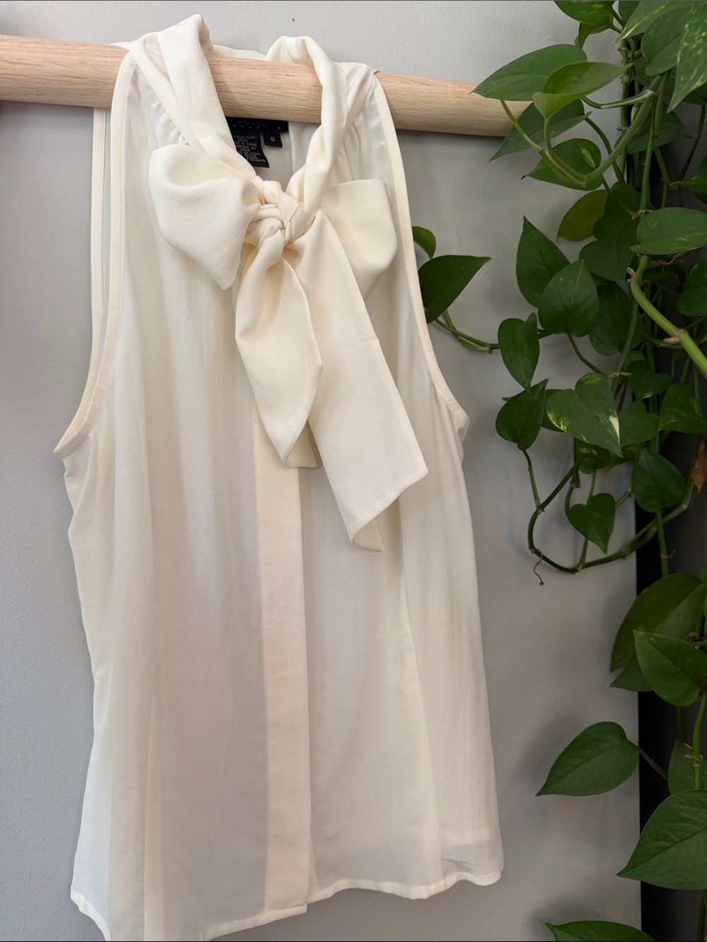 BCBG Cream Tie-Neck Top 100% Silk